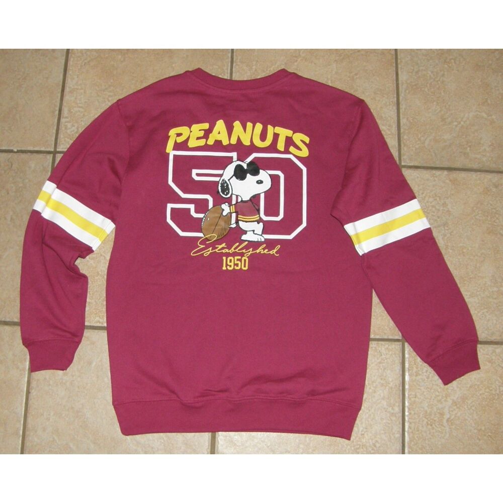 NEW  Purplish Red Sz Small Football Theme Embroidered SNOOPY Sweatshirt PEANUTS - Picture 3 of 5